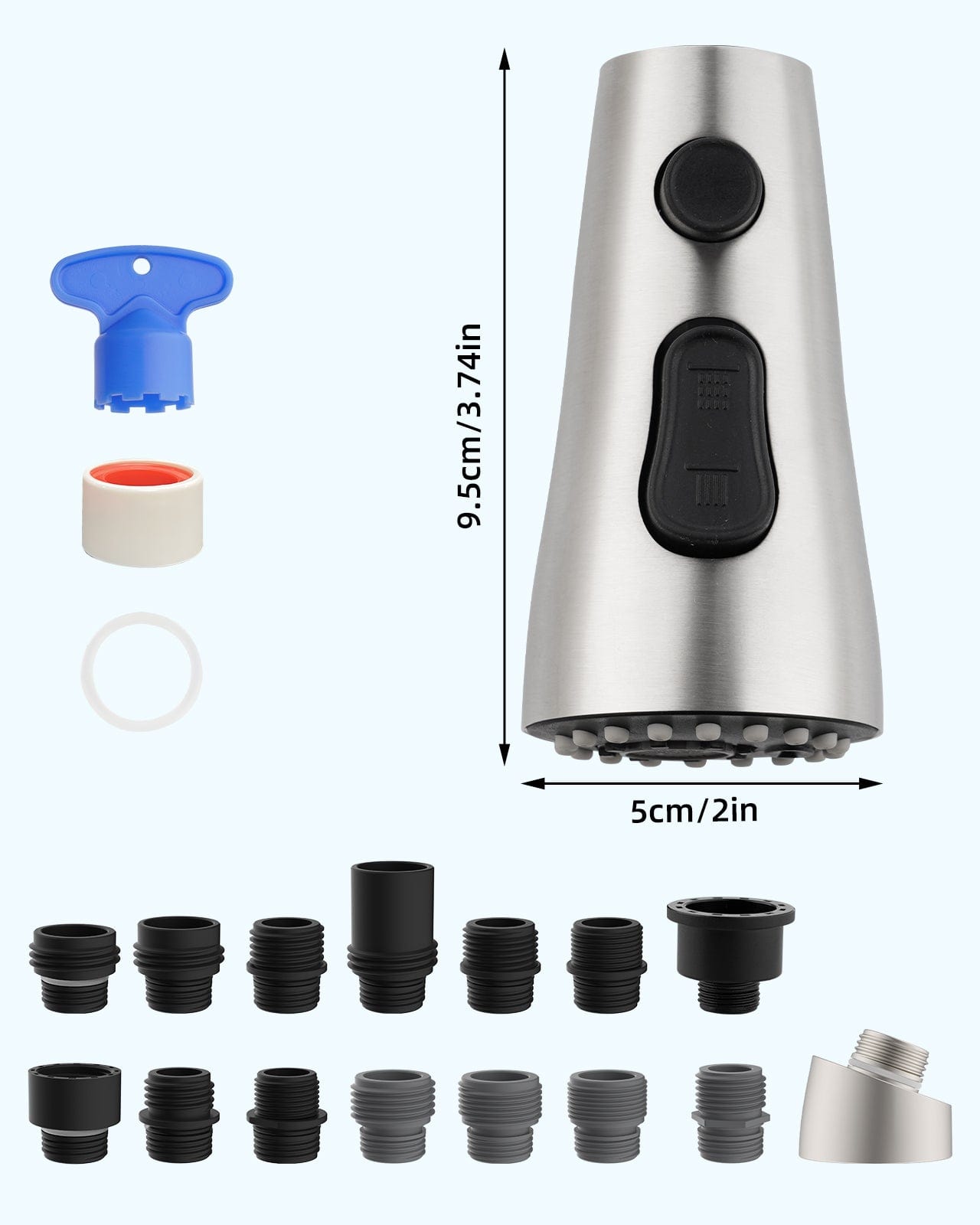 Hibbent Faucet Accessories Hibbent Stainless Steel Pull Down Spray Head Replacement with 15 Adapters, 3-Function Kitchen Faucet Sprayer Head Nozzle Compatible with Moen, American Standard, Delta, Kohler Faucet Hibbent Stainless Steel Pull Down Spray Head Replacement with 15 Adapters, 3-Function Kitchen Faucet Sprayer Head Nozzle Compatible with Moen, American Standard, Delta, Kohler Faucet