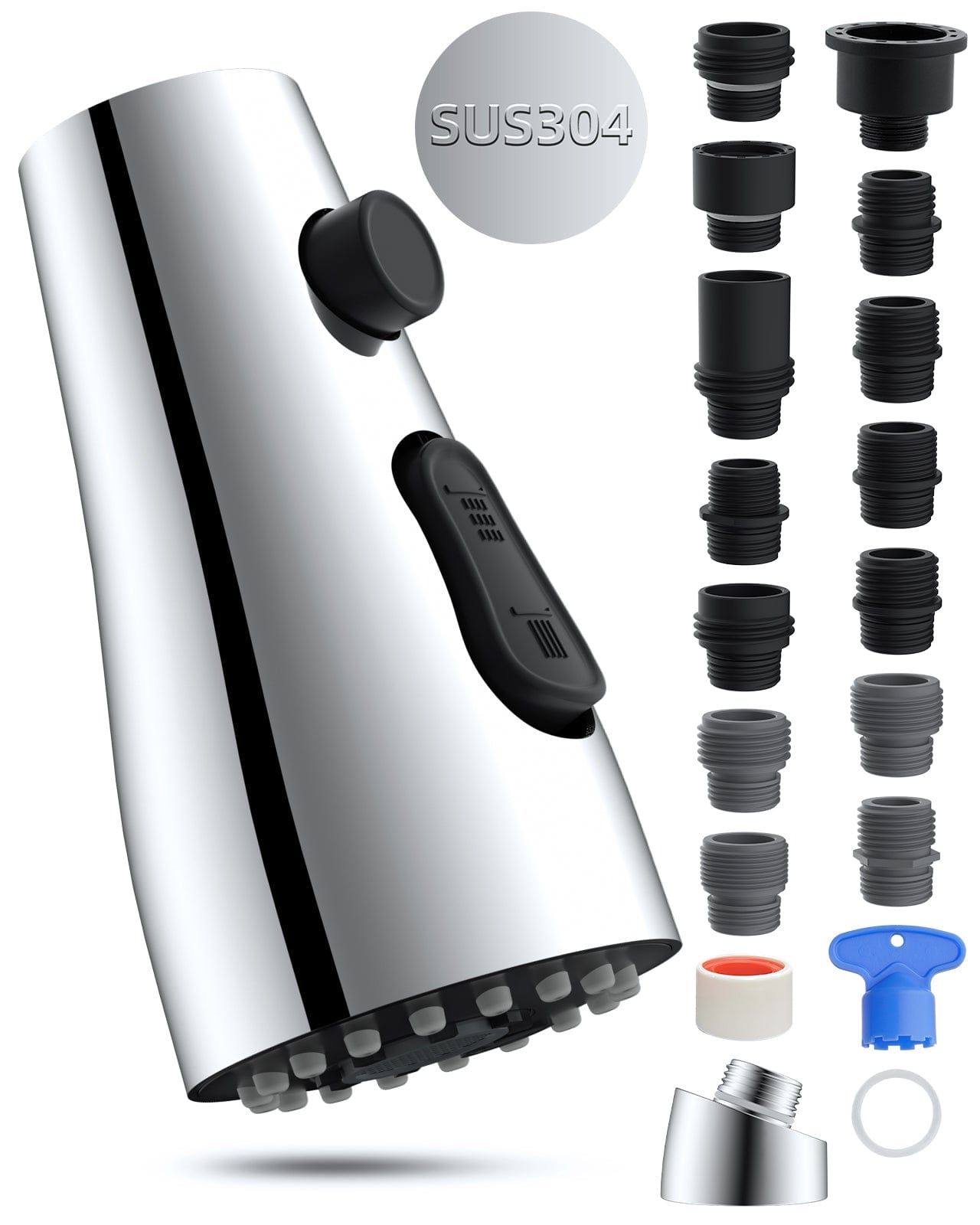 Hibbent Faucet Accessories Hibbent Stainless Steel Pull Down Spray Head Replacement with 15 Adapters, 3-Function Kitchen Faucet Sprayer Head Nozzle Compatible with Moen, American Standard, Delta, Kohler Faucet Hibbent Stainless Steel Pull Down Spray Head Replacement with 15 Adapters, 3-Function Kitchen Faucet Sprayer Head Nozzle Compatible with Moen, American Standard, Delta, Kohler Faucet