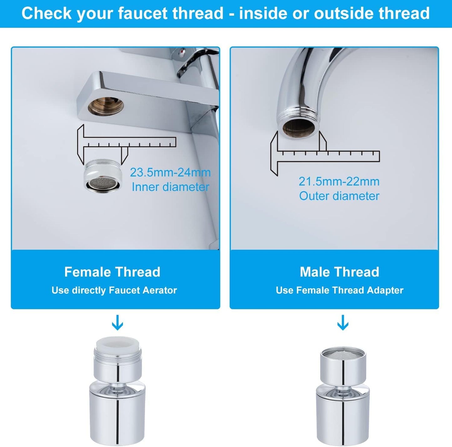 Hibbent Faucet Aerator Faucet Aerator 360° Swivel Kitchen & Bathroom Sink Aerator NSF & CUPC Certified