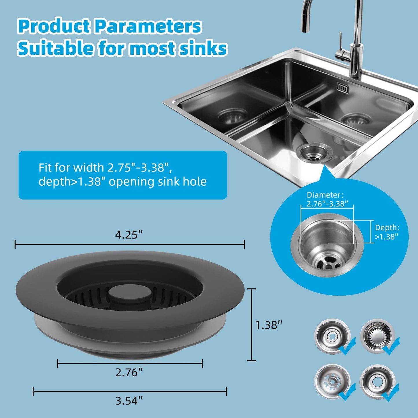 Hibbent Hibbent All Metal Stainless Steel 3 in 1 Kitchen Sink Drain Strainer for US Standard 3-1/2" Drain, Black Hibbent All Metal Stainless Steel 3 in 1 Kitchen Sink Drain Strainer for US Standard 3-1/2" Drain, Black