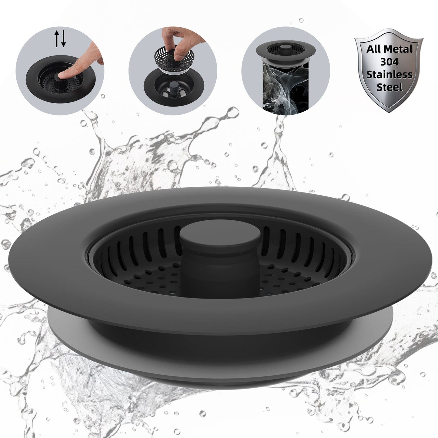 Hibbent Hibbent All Metal Stainless Steel 3 in 1 Kitchen Sink Drain Strainer for US Standard 3-1/2" Drain, Black Hibbent All Metal Stainless Steel 3 in 1 Kitchen Sink Drain Strainer for US Standard 3-1/2" Drain, Black