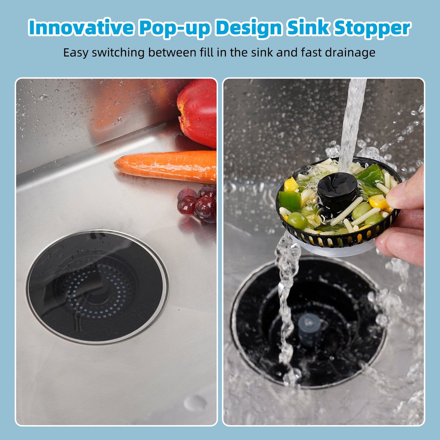 Hibbent Hibbent All Metal Stainless Steel 3 in 1 Kitchen Sink Drain Strainer for US Standard 3-1/2" Drain, Black Hibbent All Metal Stainless Steel 3 in 1 Kitchen Sink Drain Strainer for US Standard 3-1/2" Drain, Black