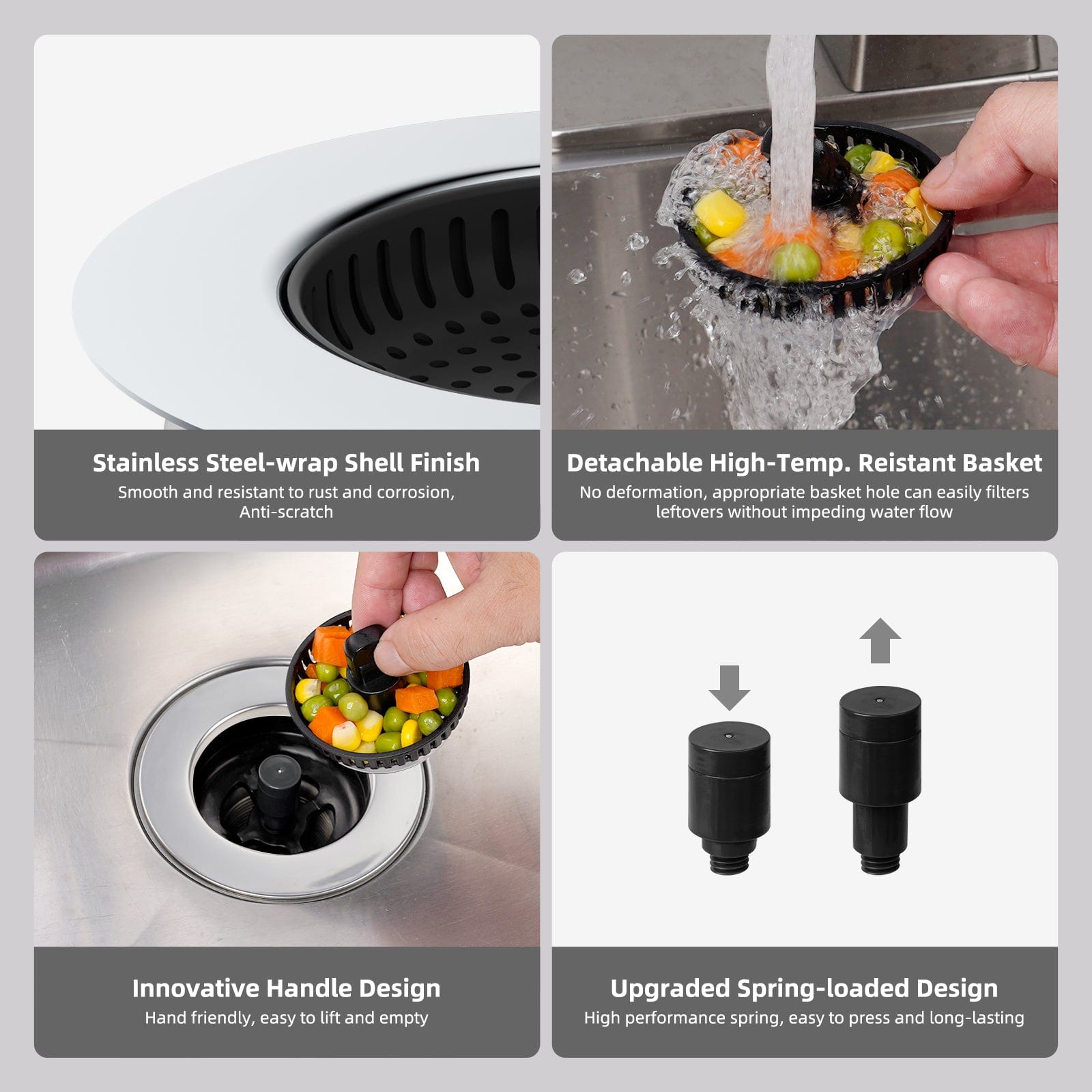 Hibbent Hibbent Universal 3 in 1 Kitchen Sink Drain Strainer with Sink Stopper, Fit for US Standard 3-1/2" Drain, Black Hibbent Universal 3 in 1 Kitchen Sink Drain Strainer with Sink Stopper, Fit for US Standard 3-1/2" Drain, Black