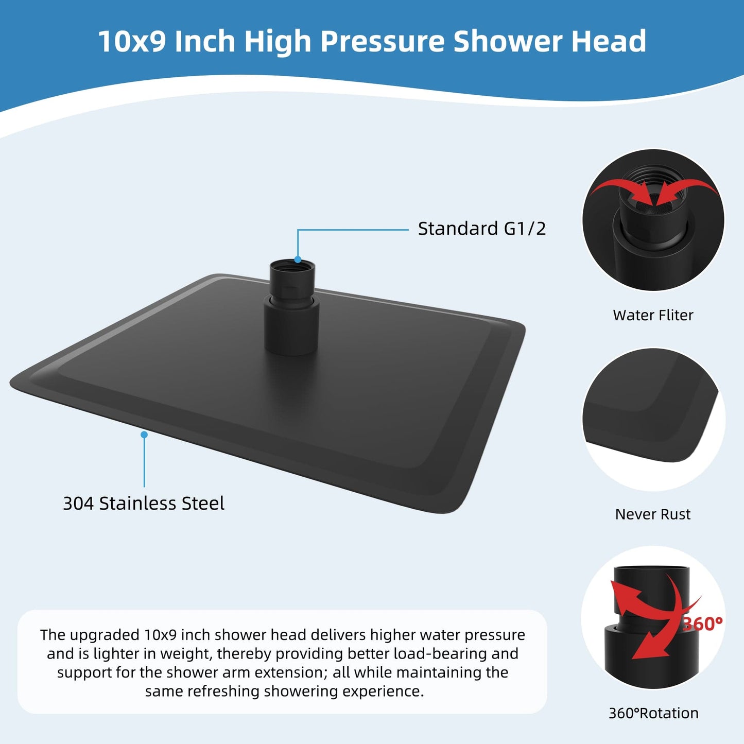 Hibbent Shop TODALER TDLDS040910MB All Metal 10 In High Pressure Rainfall Shower Head Combo with Handheld Sprayer TODALER TDLDS040910MB All Metal 10 In High Pressure Rainfall Shower Head Combo with Handheld Sprayer