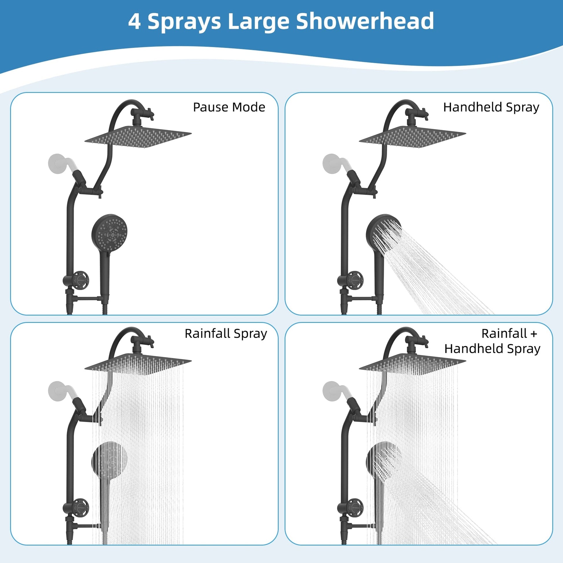 Hibbent Shop TODALER TDLDS040910MB All Metal 10 In High Pressure Rainfall Shower Head Combo with Handheld Sprayer TODALER TDLDS040910MB All Metal 10 In High Pressure Rainfall Shower Head Combo with Handheld Sprayer