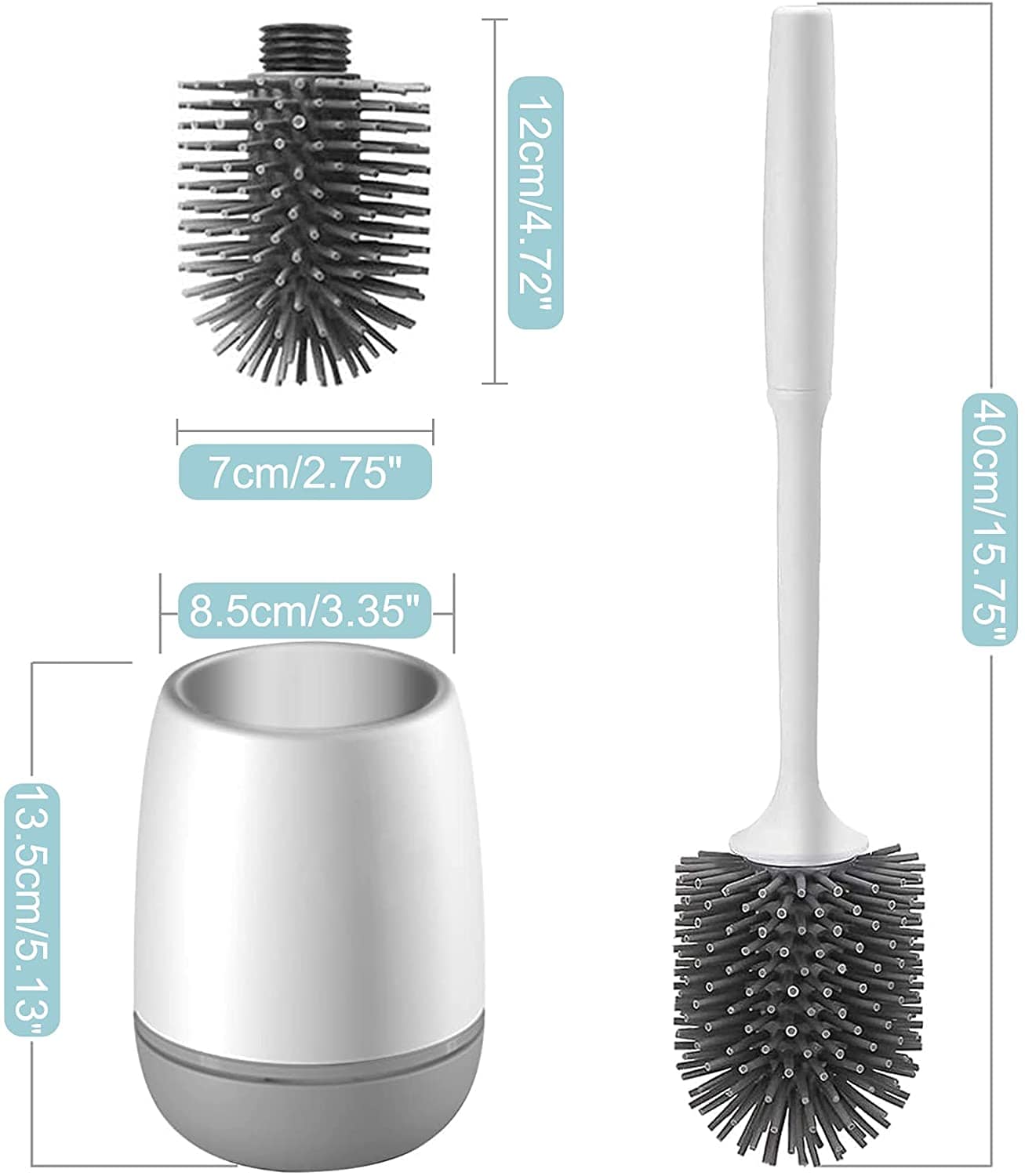 Toilet Brush with Quick Dry Holder, More Efficient Bristles